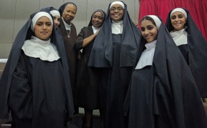 Cast members interact with real nuns